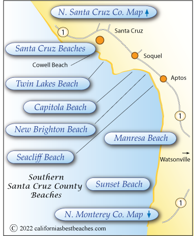 Map of beaches in southern Santa Cruz County, CA