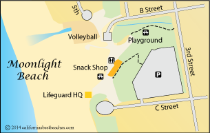 Moonlight Beach map,  Encinitas, San Diego County, CA