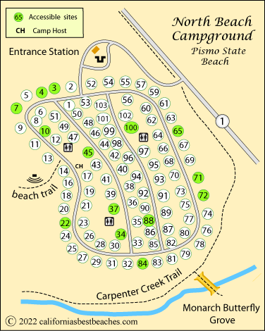 North Beach Campground map, Pismo State Beach, CA