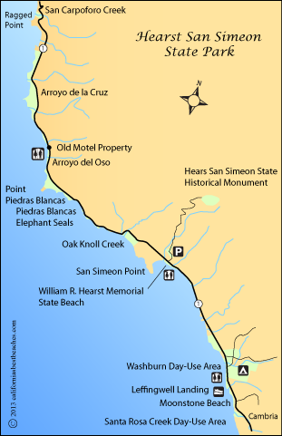 map of Hearst San Simeon State Park, San Luis Obispo County, CA