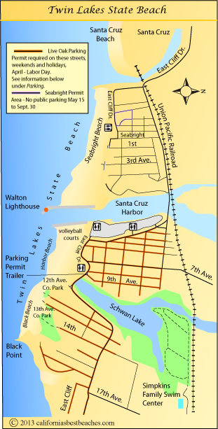 Twin Lakes Beach map, Santa Cruz County, CA